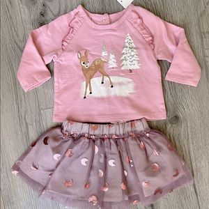 Peek Baby Girl Top Tutu Skirt 3-6 M Pink Christmas Holiday Winter Ruffle Set NWT
